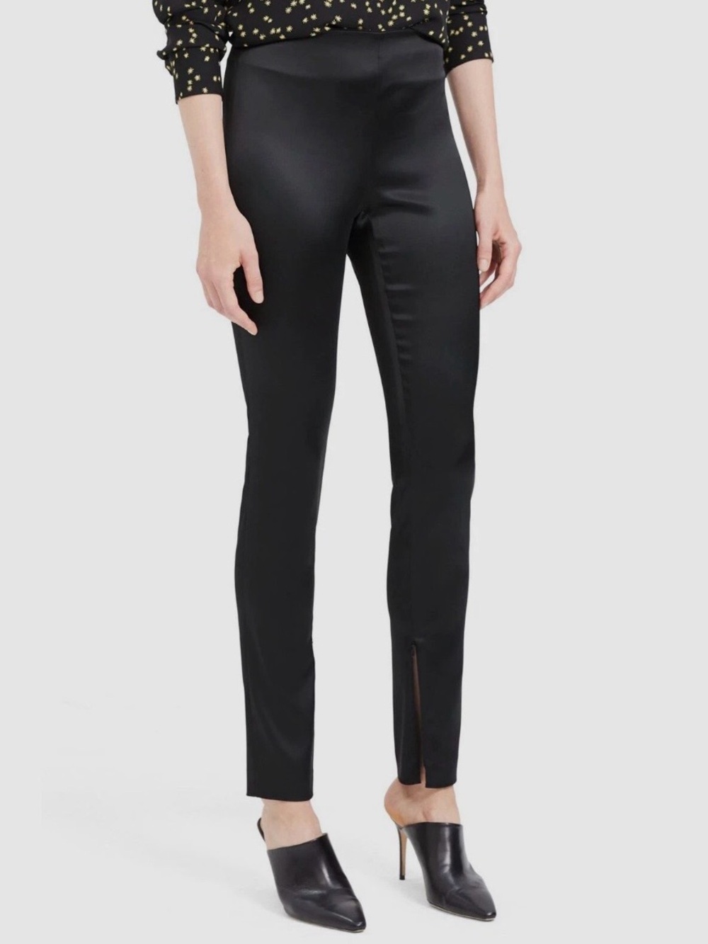 Theory Black Slim Ponte Ankle Pants with Front Slit